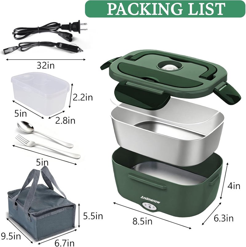 Andmenow Electric Lunch Box for Adults,80W Heated Lunch Box-1.5L Electric Food Warmers,Portable Food Warmer for Travel & Work,Warming Soup & Reheat,Loncheras para Hombres de Trabajo,1*Container - Image 2